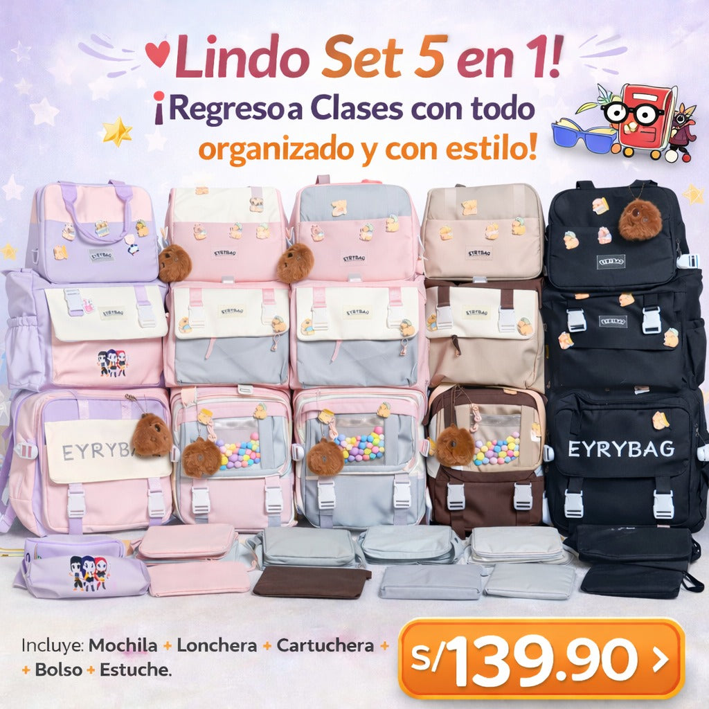 JUEGO DE 5 PIEZAS DE MOCHILA 🤩🤩